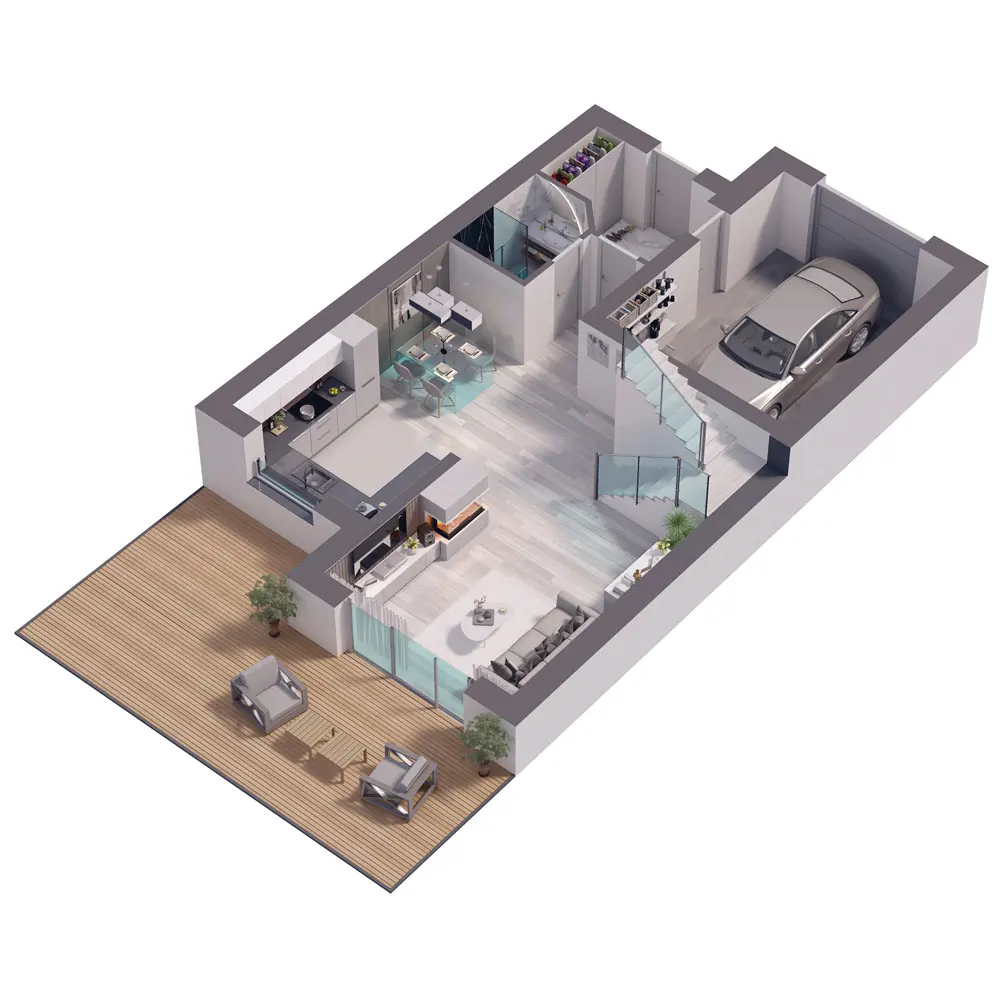 Rzut parteru domu — 74,23 m²